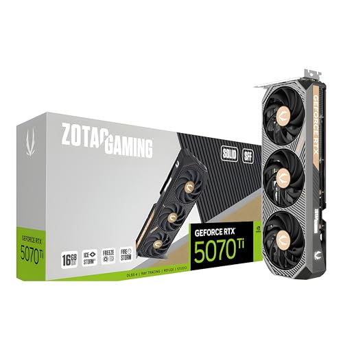 Image of ZOTAC Gaming GeForce RTX 5070 Ti Solid SFF Graphics Card - Black | 16 GB | DLSS 4 | GDDR7 | 256 bit | IceStorm 2.0 Advanced Cooling | 8960 CUDA Cores | Triple Fan | White LED | ZT-B50710D3-10P
