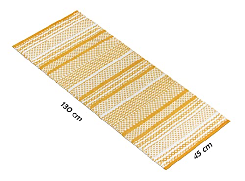 Image of Handwoven Cotton Runner for Bedroom, Kitchen, Balcony, etc. Size- 45X130cm, Machine Washable 8 mm Thick, Anti Slip, Yellow