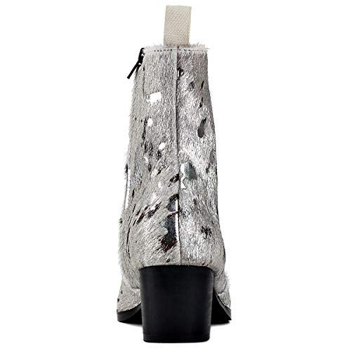 Image of OSSTONE Men Chelsea Ankle Boots Leather Pony Hair Leopard Boot with Side Zipper Heel Boots JY012