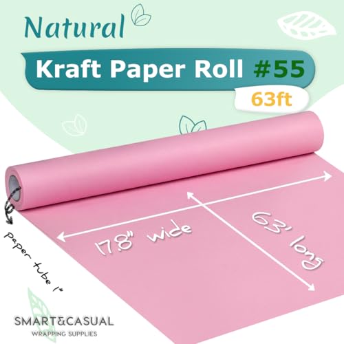 Image of SMART&CASUAL 17.8 inch x 760 inch (63') Light Pink Kraft Craft Paper Roll for Gift Wrapping Bulletin Board Bouquet Flower Art Packing Parcel Table Covering 80GSM 55LB (Light Pink, 17.8 inch x 63')