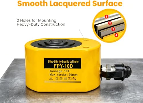 Image of Jooptoolwook 10T Multi-Section Low Profile Hydraulic Ram Jack, 1 inch Stroke Portable Mini Hydraulic Lifting Cylinder for Machinery, Bridge & Construction Industry