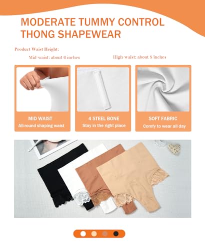 Image of Werena Tummy Control Thong Shapewear for Women High Waisted Body Shaper Panties Shaping Thong Girdle Underwear