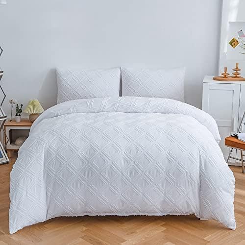 Housse de couette 220x240 et taies d'oreiller pour une chambre cosy style plaid blanc moderne