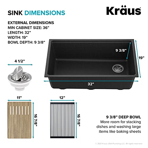 Kraus-KGUW2-33MB-100-100-Bellucci-Workstation-32-in-Undermount-Granite-Composite-Single-Bowl-Kitchen-Sink-in-Metallic-Black-with-WasteGuard-1-HP-Continuous-Feed-Garbage-Disposal-and-Accessories Kraus KGUW2 33MB 100 100 Bellucci Workstation 32 in Undermount Granite Composite Single Bowl Kitchen Sink in Metallic Black with WasteGuard 1 HP Continuous Feed Garbage Disposal and Accessories
