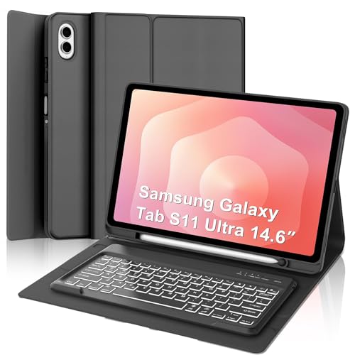 Image of Backlit Keyboard Case for Samsung Galaxy Tab S11 Ultra 14.6 Inch 2025, Galaxy Tablet S11 Ultra Case Keyboard with S Pen Holder, 7-Color Backlight Keypad for Samsung Tab 14.6'' SM-X930 /X936B