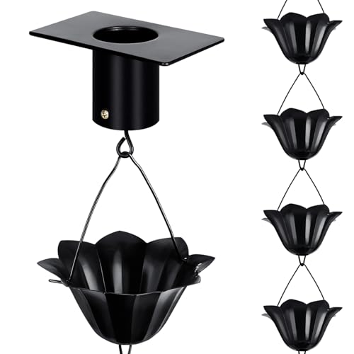Adorafur Rain Chains for Gutters Outside 8.5FT Black Rain Catcher Chain with Adapter 16 Cups Decorative Replacement for Downspout