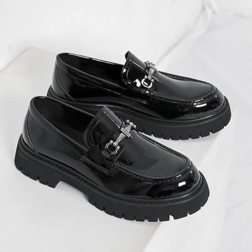 Men's Patent Leather Platform Slip-on Loafers Comfort Round Toe with Metal Decoration Daily Non-Slip Casual Shoes4