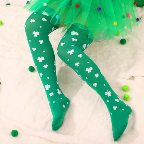 Image of Green White Striped St.Patrick Day Socks Shamrock Pantyhose Stockings Irish Thigh High Socks Party for Women