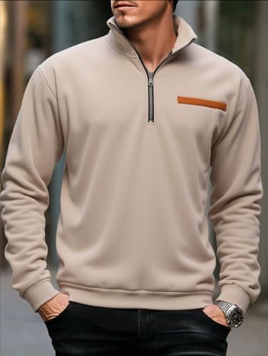 Quarter Zip Pullover Men Mockneck Sweatshirt No Hood Comfort Long Sleeve Golf Polo Shirts Fleece Pullover Sweater2