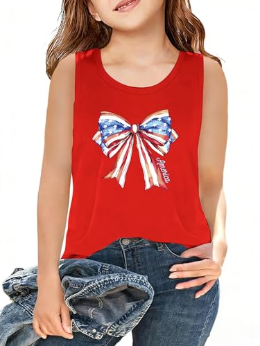 Image of CAZYCHILD Girls American Flag Tank Tops Boys 4th of July Shirts USA Summer Sleeveless Tee Independence Day Outfit 5-14y