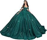 Fuomomo Vestidos de quinceañera con Brillo Lazo abullonados Cuentas Hombros Descubiertos Elegantes Vestidos de 16 años MT056
