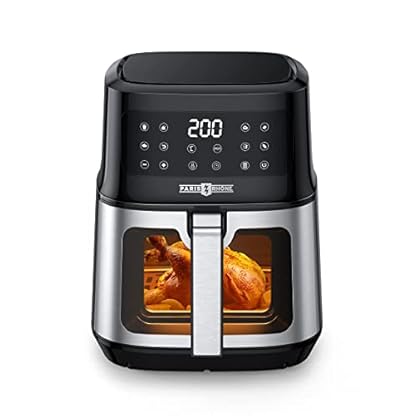 Fritteuse mit 5 Litern, 1200 W, Air Fryer mit Sichtfenster, Touchscreen, Heißluftfritteuse, geräuschlos, mit 8 Programmen, antihaftbeschichtet