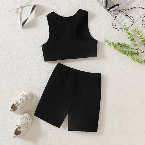 Image of Chichoo Girl's 2 Piece Athletic Outfits Workout Sets Sleeveless Crop Tank Tops and Bike Shorts Gymnastic Yoga Summer Kid 2-6Y