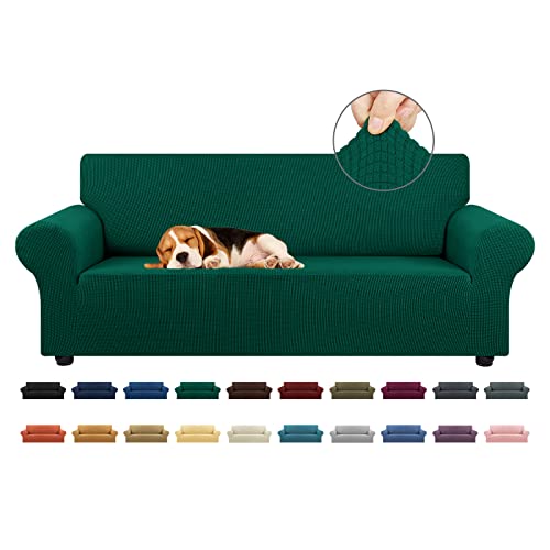 KEKUOU Stretch Sofa Cover Slipcover ,Couch Covers for 3 Cushion Couch Sofa pet Friendly (78"-94") Furniture Protector Sofa with Elastic Bottom for Kids,Dog, Jacquard Small Checked(Large,Hunter)