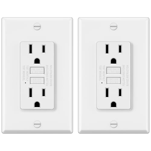 2 Pack - ELECTECK 15 Amp GFCI Outlets, Non-Tamper Resistant, Decor GFI Receptacles with LED Indicator, Ground Fault Circuit Interrupter, Wallplate Included, ETL Listed, White