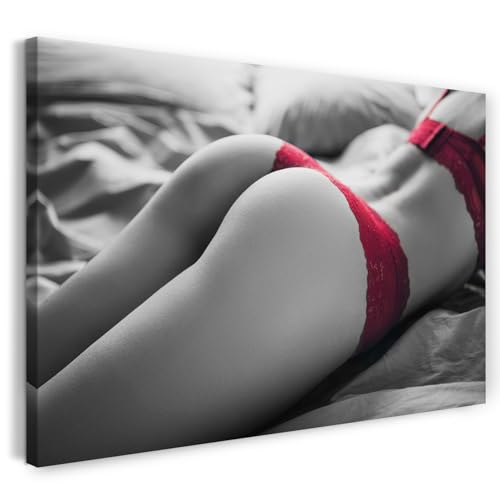 Printistico Leinwandbild (100x70cm) Erotische Fotografie - Unterwäsche Model, rote Spitze, echter Holz-Keilrahmen inkl. Aufhänger, handgefertigt in Deutschland