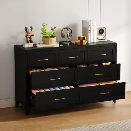 Image of Metal Dresser, 7 Drawer Chest of Drawers for Bedroom, Black