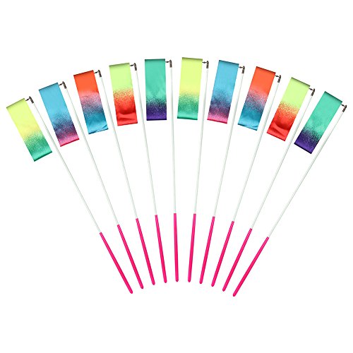 MULOVE® 10 Piezas 4 M de Largo Gimnasias Rítmicas Intenso Cinta con una da Vueltas Danza Porra Vara para Niños Bailarinas de Danza Colores Surtidos (Colores del Cielo Estrellado)