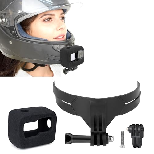 GEPULY Bendable Motorcycle Helmet Chin Mount for Action Cameras with Windslayer Foam Fit Gopro Hero 13 12 11 10 9 Black Adhesive Accessories Kit Reduce Wind Noise for Optimal Audio Recording