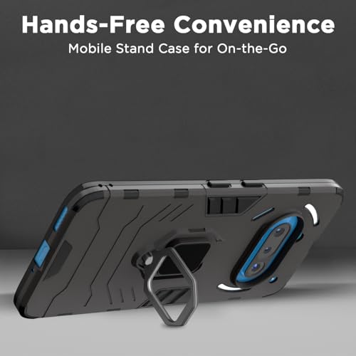 Image of Pikkme Back Cover for Nothing Phone 3a 5G | 360 Protection Case | Ring Holder Stand D5 Tough Armor Bumper Case (Black)
