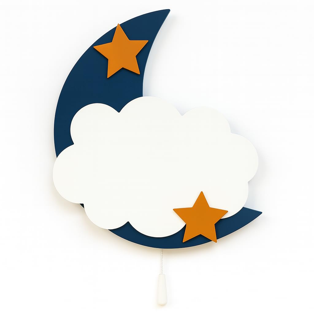 Wooden Moon Cloud Night Lamp for Kids | Wall Mounted Night Light with Pull Switch | Soft Glow Nursery Light for Baby Rooms, Bedrooms & Playrooms-image-28
