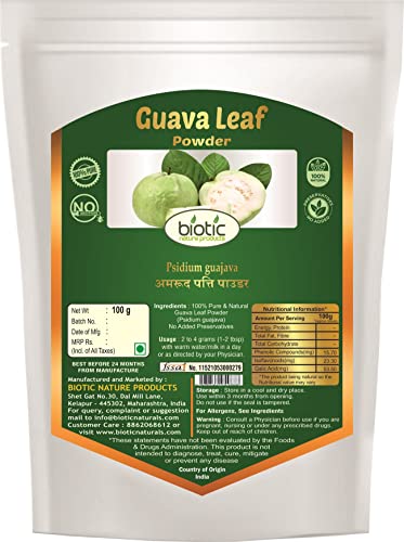 Biotic Guava Leaf Powder - Amrud Leaf Powder (Psidium guajava) Guava Leaves Powder - 100g