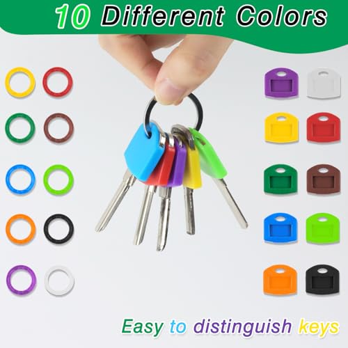Qcdou 20 Pièces Couvres Clés, Cache Clef, 2 Styles de Capuchons de Touches Ronds et Carrés, Couvre Clef Couleur, 10 Couleurs, Identification Clé, Marquage de Touches des Clés de Porte(B) – vue 4