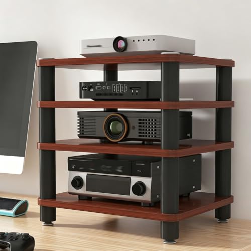 Rack stéréo marron de 47cm doté de finitions soignées pour équipement audio