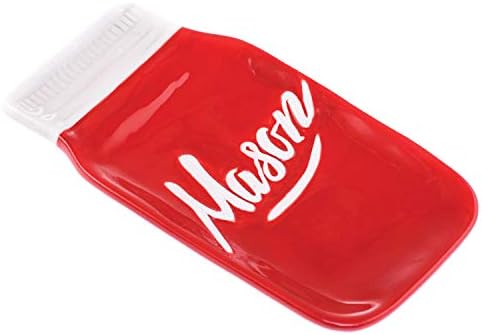 Red Ceramic Mason Jar Spoon Rest - Dining Table Serving or Stove Top Cooking Utensil Holder - Retro, Rustic, Vintage Farmhouse Kitchen Decor - Dishwasher & Microwave Safe