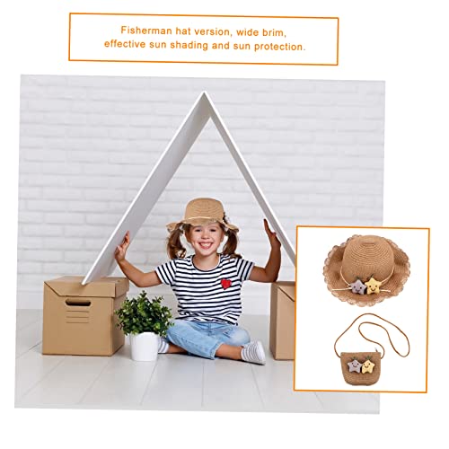 TOYANDONA Straw Woven Sun Block Hat with Wide Brim and Shoulder Bag UV Protection Summer Beach Hat for Fashionable Straw Sunhat with Windproof Design Khaki4