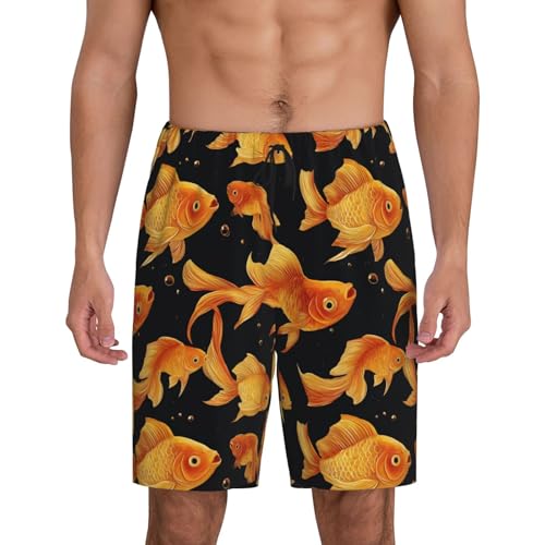 Mens Pajama Shorts, Red Goldfish Print Lounge Pj Sleep Shorts for Men Sleepwear, Pajama Bottoms