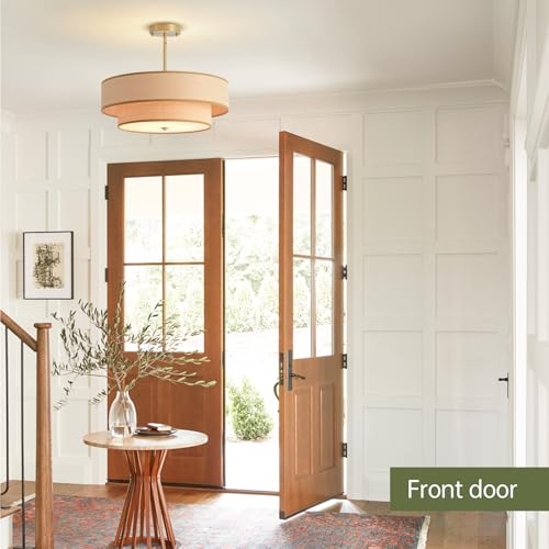 InterMaka Boho Light Fixture 17.7" Modern Pendant Light Rattan Farmhouse Flush Mount Ceiling Light with Fabric Shade, 3-Light Mid Century Brass Chandelier for Bedroom Kitchen Dining Room Entryway by InterMaka - Used condition - Image 8