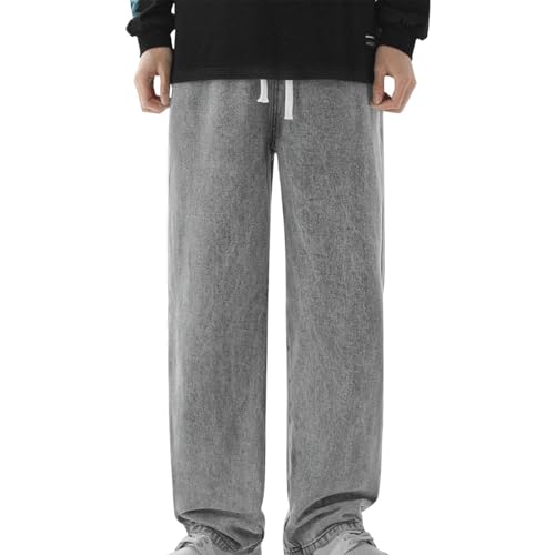 Mens Baggy Jeans Trendy Y2k Streetwear Wide Leg Loose Fit Straight Vintage Denim Pants Casual Drawstring Summer Jeans