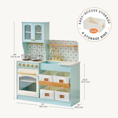 Image of Tiny Land Wooden Play Kitchen for Kids with Toy Storage for Pretend Play