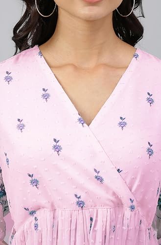 Image of Janasya Women's Dobby Georgette Floral Printed Fit & Flare Dress