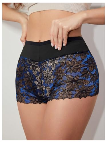 Image of WDIRARA Women's Plus Size Sheer Lace Boyshorts Underwear Sexy High Waisted Boxer Briefs Panties