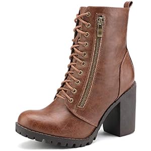 DREAM PAIRS Women's Combat Ankle Boots Chunky Heel Lace up Fashion Heeled Booties 5 Tan