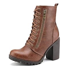 DREAM PAIRS Botas Militares Mujer de Ancho Tacon Alto Botines con Cordones Cómoda Invierno Silverado,Size 36.5,Broncearse,Silverado