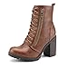 DREAM PAIRS SILVERADO Women's Vegan Round Toe Stacked Lug Heel Lace Up Ziopper Ankle Booties Boots Tan Size 8