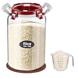 2.6 Gallon Glass Rice Storage Container with Airtight Lid & Handle - 20 lbs Large Glass Jar with Lid for Pantry, Kitchen - BPA Free, Wide Mouth, Clear Design for Flour, Pasta, Cereal Food Organization
