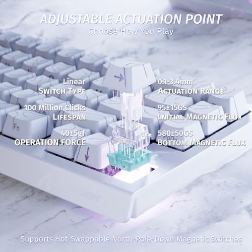ATTACK SHARK X68 HE 8000Hz Rapid Trigger-Tastatur, 0,01mm RT-Genauigkeit, Kabelgebundene RGB 60% Gaming-Tastatur mit Magnetic Switches, Einstellbare Betätigung, Snap Tap, für PC/Mac, Weiße Konturen – Bild 5