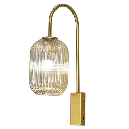 Image of 1-Light Bathroom Vanity Light fixtures Glass Globe Wall Sconce Lights Gold Wall Mount Light with Amber Glass Shade Mid Century Modern Wall Sconce for Over Mirror Bedroom Hallway