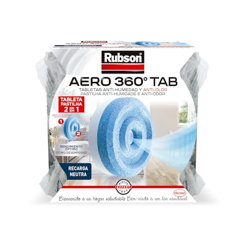Rubson AERO 360° Tableta de recambio de olor neutro, absorbe humedad y neutraliza malos olores, recambios Rubson para deshumidificador AERO 360º (1 x 450 g)