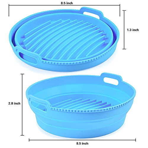 Sametech 2Pcs Foldable Air Fryer Silicone Liner For 4-7Qt 8.5Inch Basket Reusable Air Fryer Liners Silicone Dishwasher Safe Heat Resistant Air Fryer Pot Replacement Of Flammable Paper Liner (Blue) #TOP1