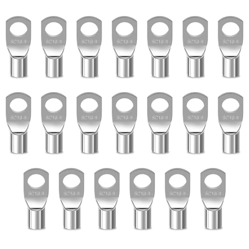 20 Pcs SC16-8 Ring Terminals, Tinned Copper Connectors, Cable Lugs with 8mm Bolt Hole, Crimp Connectors for 16mm² Battery Cable, Electrical Wire Ends for Car Boat Inverter Distribution Box Solar Panel