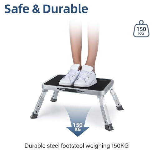Tritthocker Klappbar, 3-Stufig Höhenverstellbarer Klapptritt, Trittstufe Klappbar mit Rutschfester Plattform, Klapphocker Faltbar Bis 150 kg, Tragbare Leiter für Erwachsene, Küche, Büro, Haus