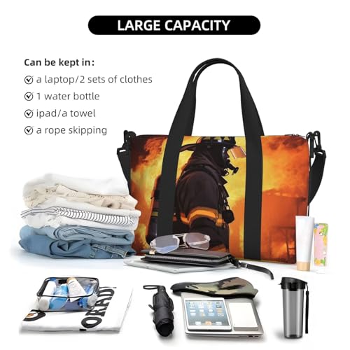 Travel Duffle Bag Weekender Bags for Men Women Adjustable Large Capacity Weekender Overnight Bag Carry On Tote Bags Waterproof Sport Gym Bag for Travel Yoga, Firefighter Fireman Flame, One Size4