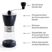ADE Manuelle Kaffeemühle mit Kegel-Keramikmahlwerk | stufenloser Mahlgrad | für 65 g Kaffeepulver – Ansicht 3