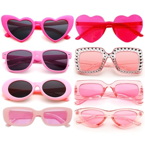 Dwenarry Pack de 8 Gafas de Sol Rosadas al por Mayor Gafas de Fiesta Retro de los 90 Gafas de Sol Transparentes Cuadradas a la Moda