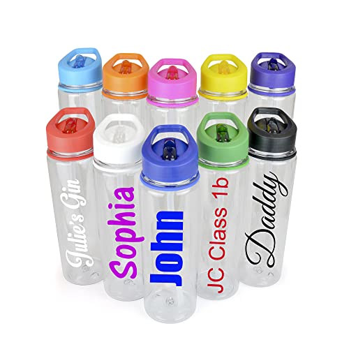 Evelyn Personalised Custom Clear Water Drink Bottle with Flip Straw - Any Name, Word, Business, Sports, School, Promotional Merchandise